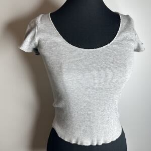 John Galt Brandy Melville Ribbed Crop Top One Size Gray Short Sleeve Shirt Italy